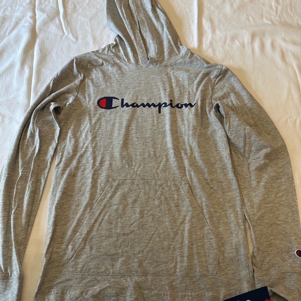 Boys along Sleeve Champion Top Light Gray Hooded Pullover Size Large